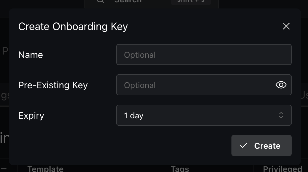 Onboarding key creation