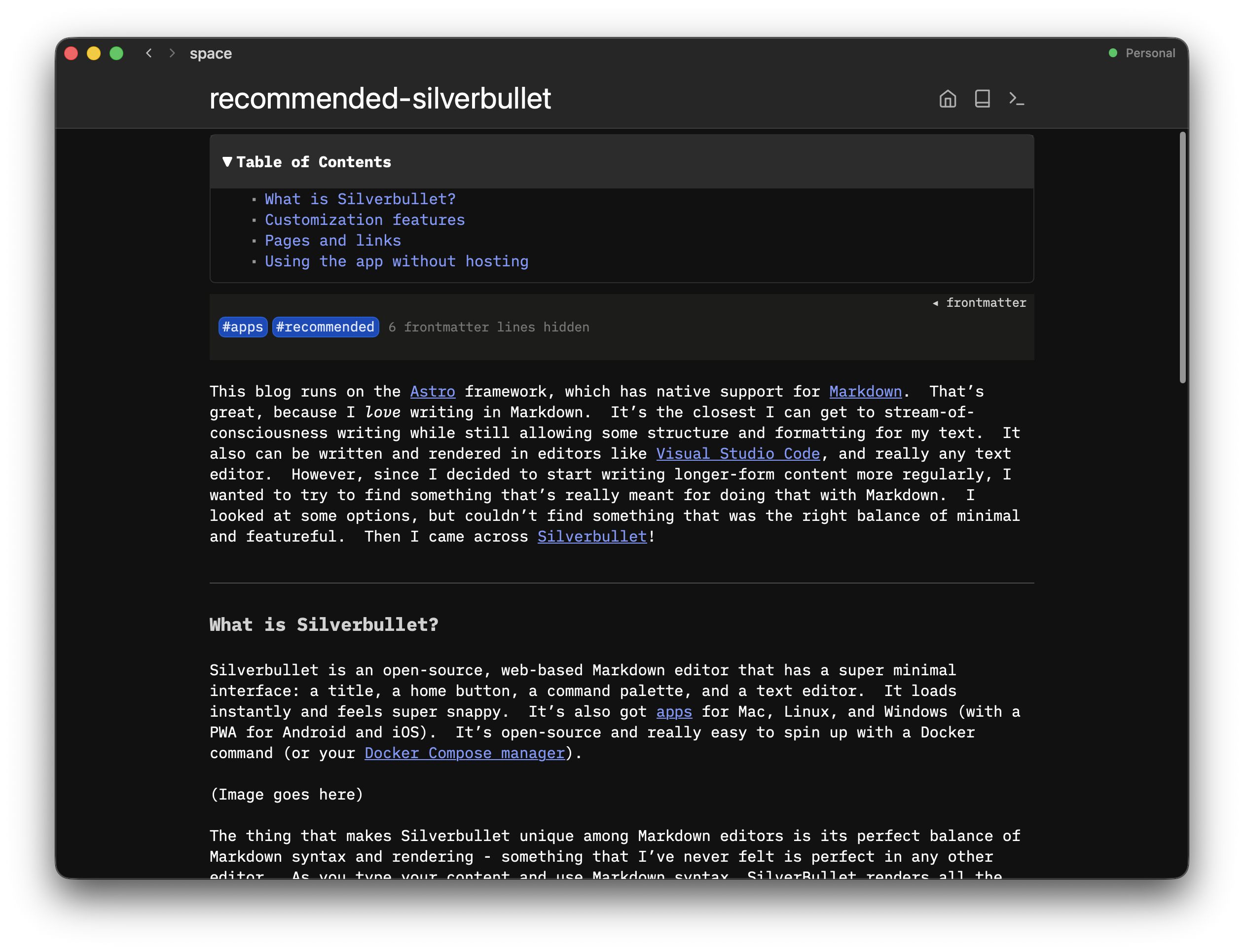 Silverbullet running as a Mac app